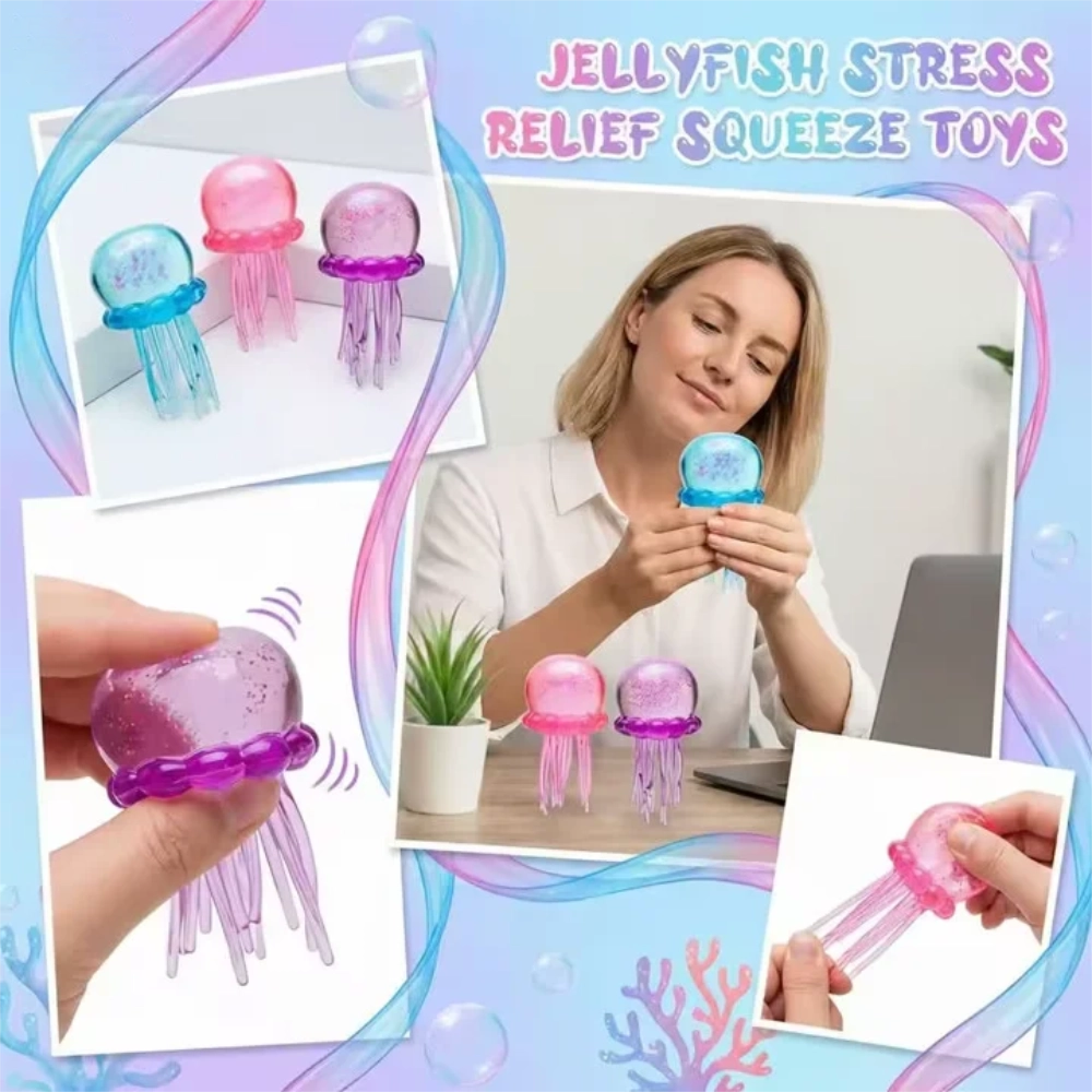 jucarie antistres meduza squishy senzoriala cu glitter, tentacule elastice, impact vision®, culoare albastru
