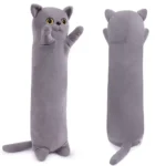 jucarie de plus pisica, tip perna, umplutura hipoalergenica, 110 cm, culoare gri soft