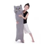 jucarie de plus pisica, tip perna, umplutura hipoalergenica, 110 cm, culoare gri soft