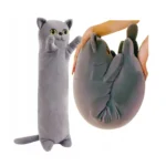 jucarie de plus pisica, tip perna, umplutura hipoalergenica, 110 cm, culoare gri soft