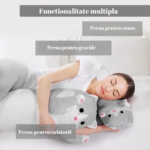 jucarie de plus pisica, tip perna, umplutura hipoalergenica, 110 cm, culoare gri