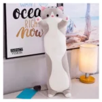 jucarie de plus pisica, tip perna, umplutura hipoalergenica, 110 cm, culoare gri