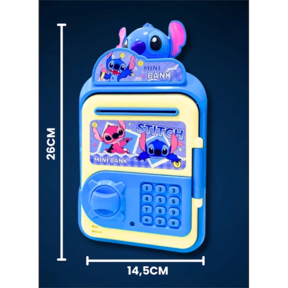 pusculita interactiva pentru copii impact vision®, model cu stitch, fanta pentru bancnote, sunete distractive, plastic rezistent