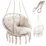 scaun tip legat suspendat cu perna pentru casa sau gradina, stil rustic, ideal pentru terasa, foisor sau interior, alb, impact vision®
