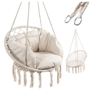 scaun tip legat suspendat cu perna pentru casa sau gradina, stil rustic, ideal pentru terasa, foisor sau interior, alb, impact vision®
