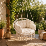 scaun tip legat suspendat cu perna pentru casa sau gradina, stil rustic, ideal pentru terasa, foisor sau interior, alb, impact vision®