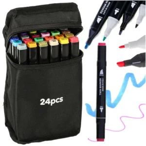 set 24 markere cu alcool impact vision®, culori intense pentru desen, schite, proiecte si husa inclusa