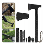 topor multifunctional 6 in 1 impact vsion®, cu amnar, fluier, cutit si busola, maner aluminiu, 43 cm