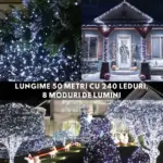 instalatie de craciun impact vision®, lungime 50 m, rola, 240 leduri, interior/exterior, 8 moduri, alimentare 220v, led, alb rece