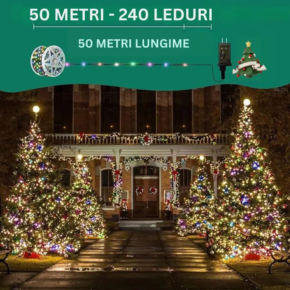 instalatie de craciun impact vision®, lungime 50 m, rola, 240 leduri, interior/exterior, 8 moduri, alimentare 220v, led, multicolor