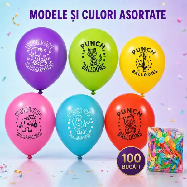 set 100 baloane latex punch ball multicolor, dimensiune 45 cm, impact vision® set 100 baloane latex punch ball multicolor, dimensiune 45 cm, impact vision®